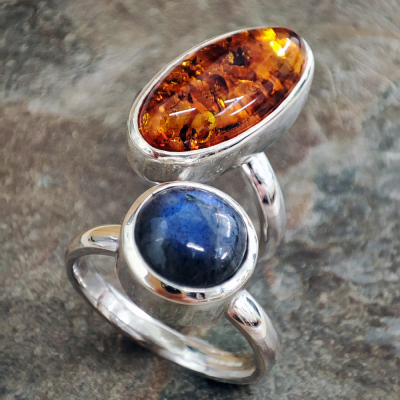 Amber and Labradorite Rings