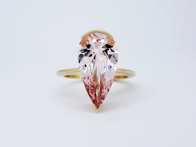 Fancy Pear Cut Morganite and 9ct Yellow Gold Ring