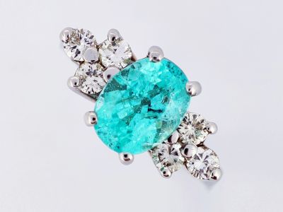 Paraiba Tourmaline and Diamond Platinum Ring